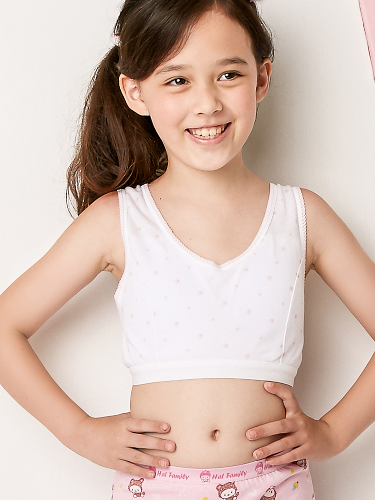 甜美碎花。寬肩短版女童胸衣