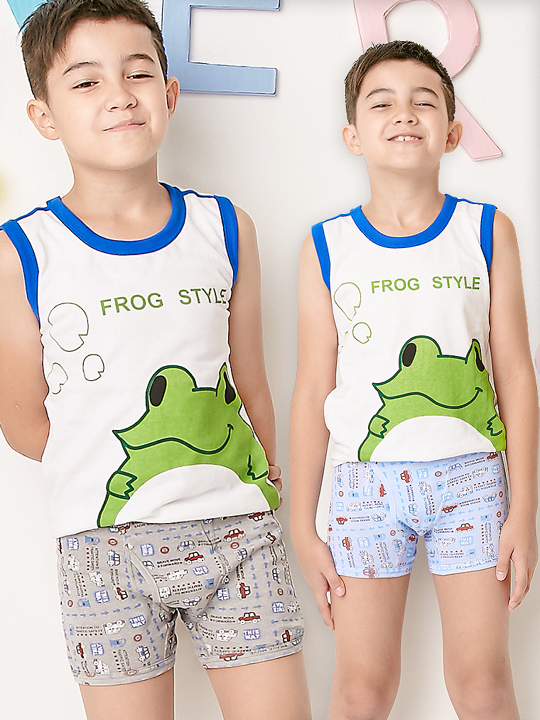 童趣車車。棉質男童四角褲兩件組