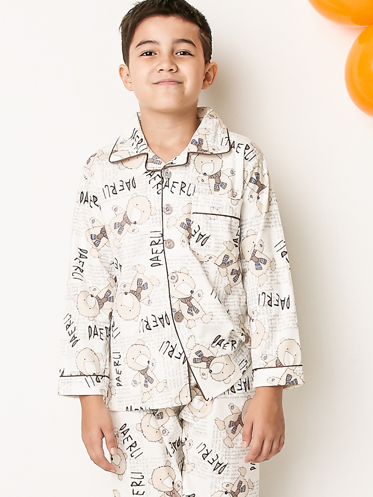 毛絨熊熊。長袖套裝童睡衣